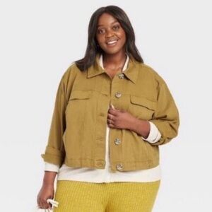 Ava & Viv women's plus size anorak crop jacket in green cotton-spandex‎ blend 1X